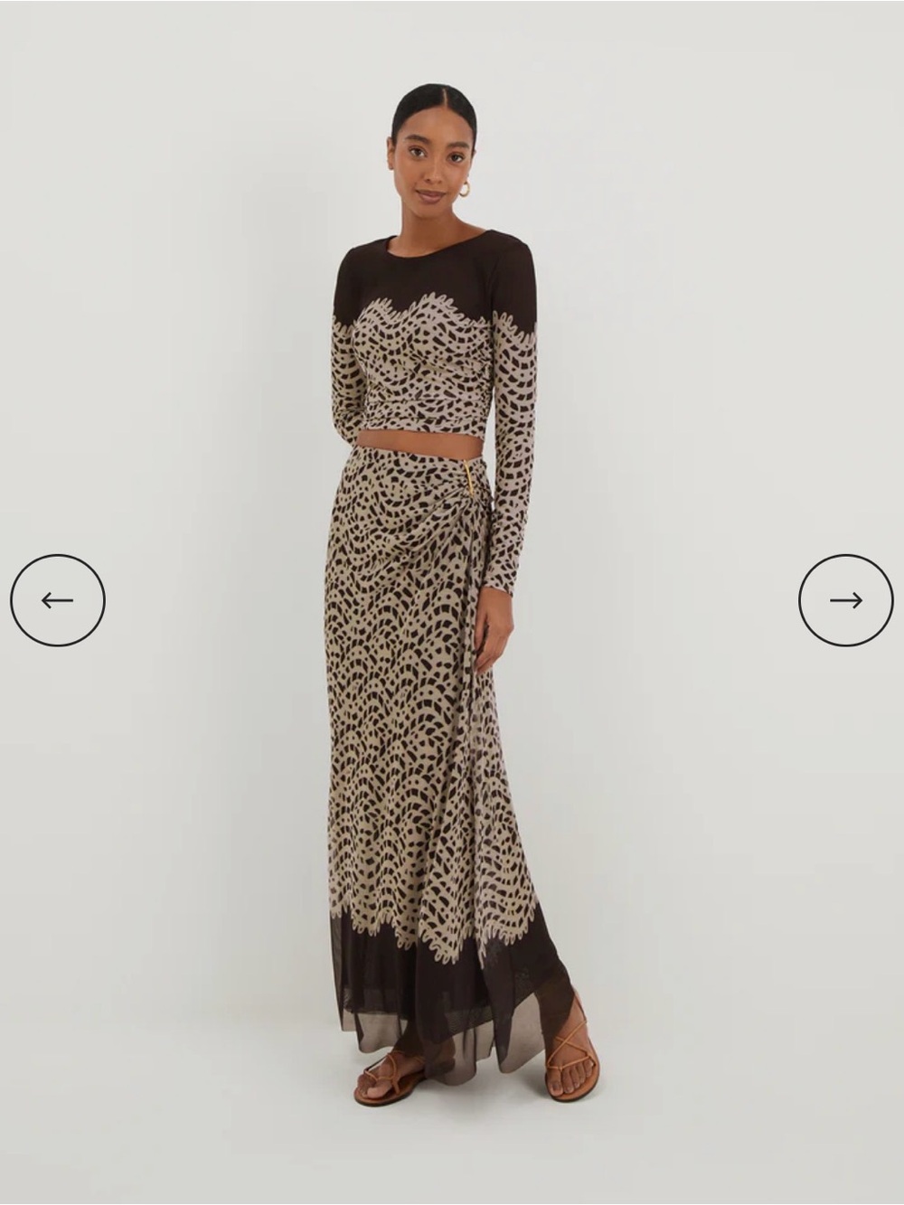 Printed Beige and Black Maxi Skirt with Side Drape